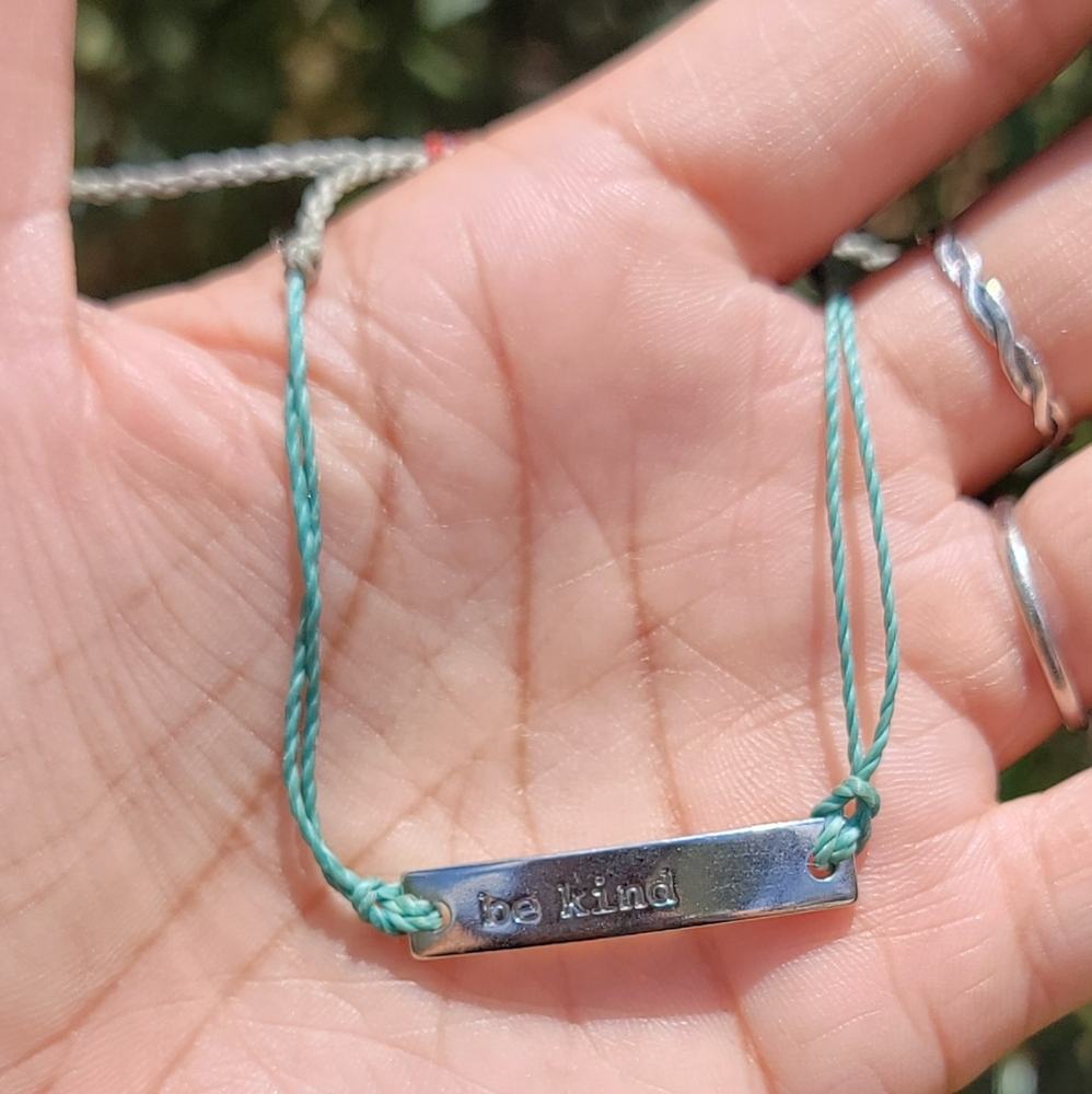 Pura Vida "be kind" blue and gray adjustable, waterproof handmade bracelet